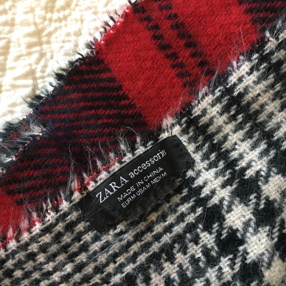 Zara Huge Two-Sided Soft Blanket Scarf Plaid Tartan Houndstooth - Picture 7 of 11